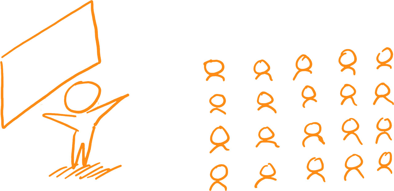 An illustration depicting a person standing, delivering a keynote speech in front of an audience. The individual appears confident and engaged, while the audience members listen attentively, suggesting a dynamic and impactful presentation.