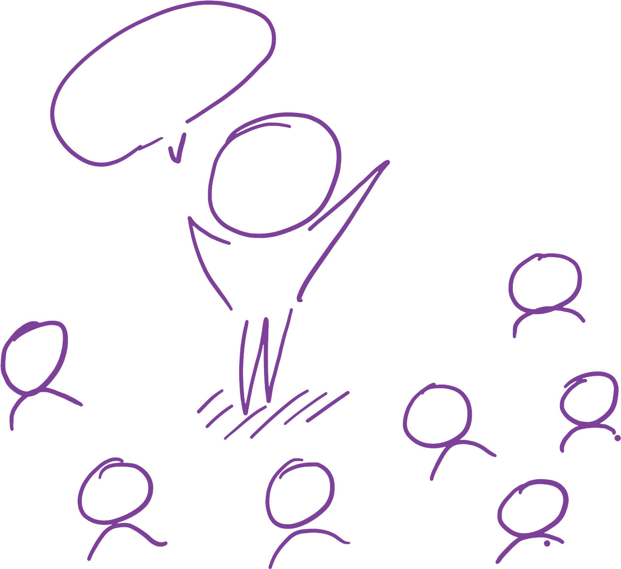 An illustration showing a manager standing in front of their team, receiving feedback.